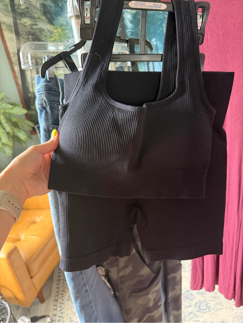 Ribbed Black Active Set — Crop Tank & Bike Shorts
